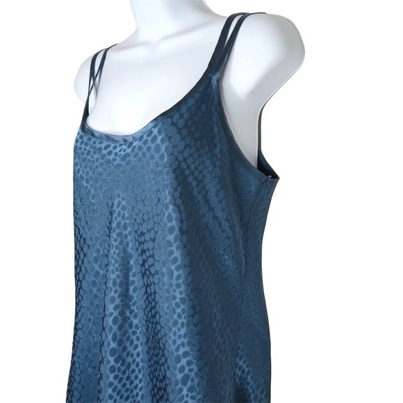 Vintage Halston Full Length Slip Nightgown L Blue Low V Back Double Strap - Picture 4 of 16